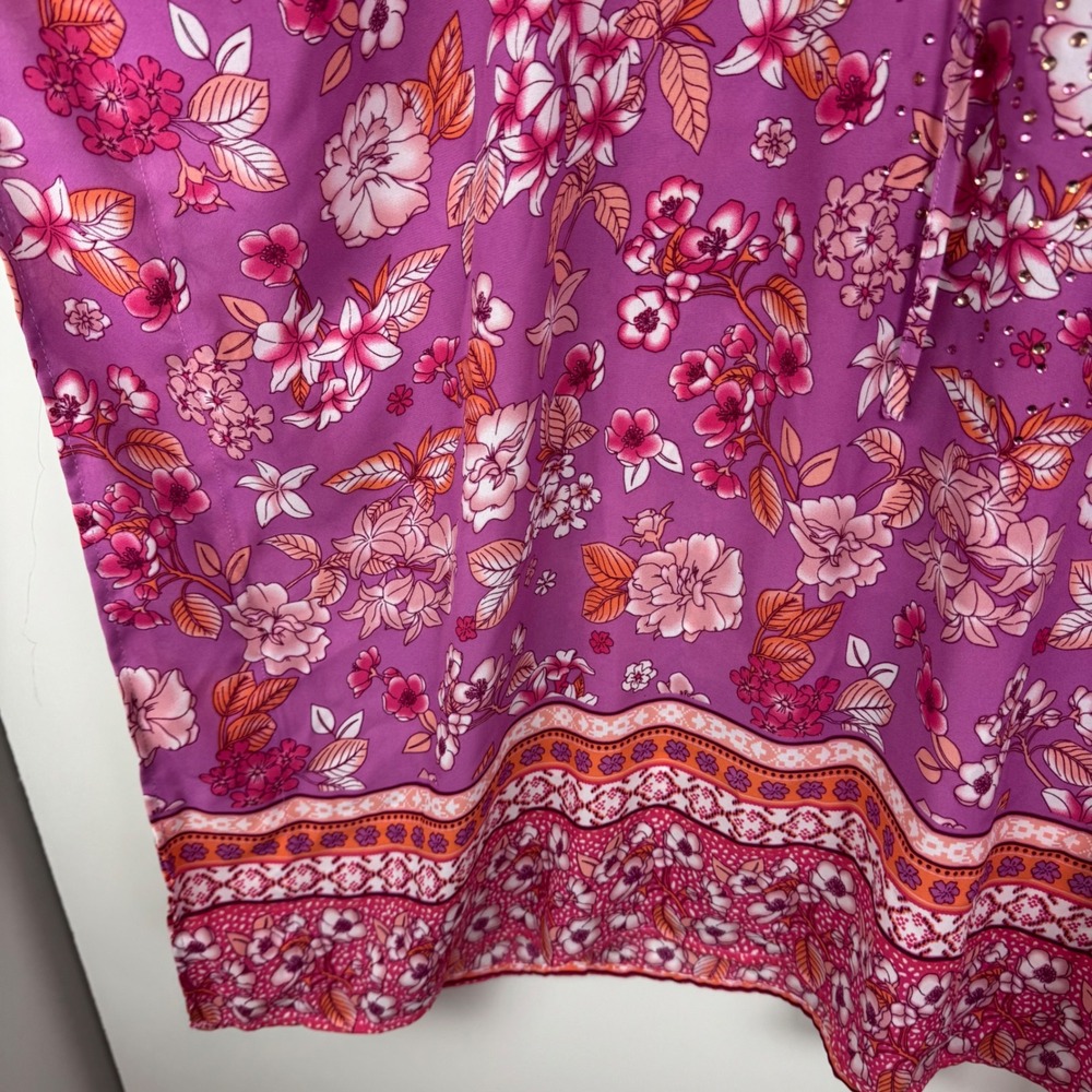 Avenue Floral Tunic Top Size 20 Kaftan Lace Up Lightweight Vacation Resort Flowy - Picture 4 of 10